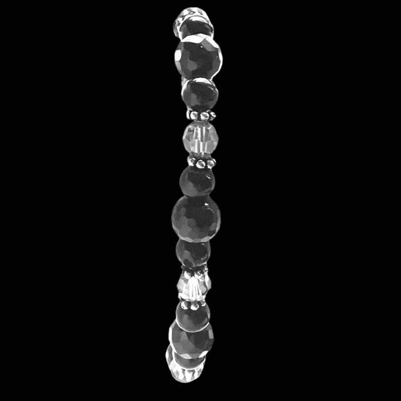 OM# Lovely Sterling 925 Silver with ONYX , Amber& Crystals 7” Bracelet - Picture 5 of 10